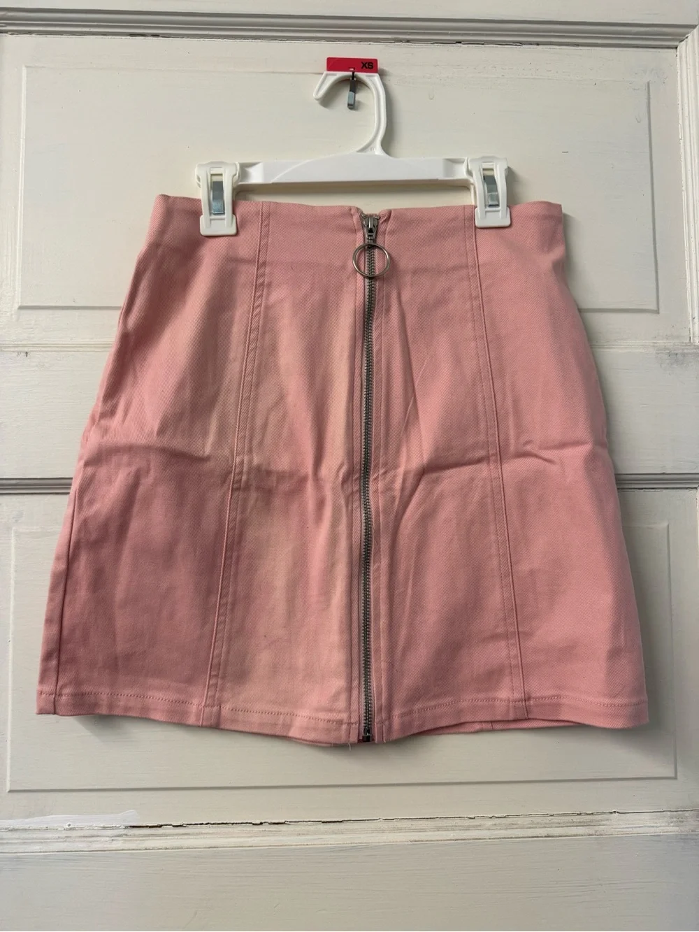 Alya Pink Zip-Front Mini Skirt with Ring Pull